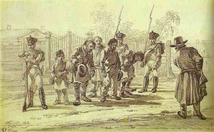 押送罪犯 Convicts under Escort (1815)，亚力山大奥洛夫斯基