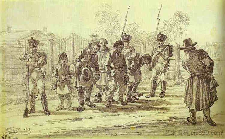 押送罪犯 Convicts under Escort (1815)，亚力山大奥洛夫斯基