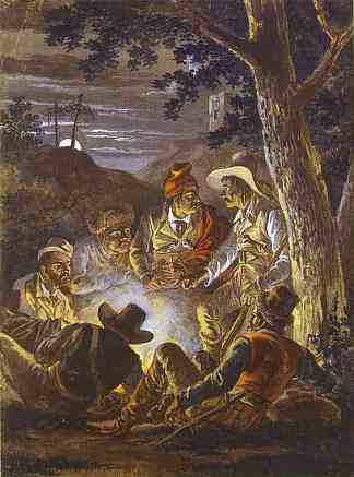 夜间福雷斯特的波兰叛乱分子 Polish Insurgents in the Forrest at Night (c.1820)，亚力山大奥洛夫斯基
