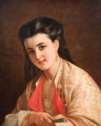 带扇子的年轻女子 Young woman with a fan (1873)，亚历山大·安提尼亚