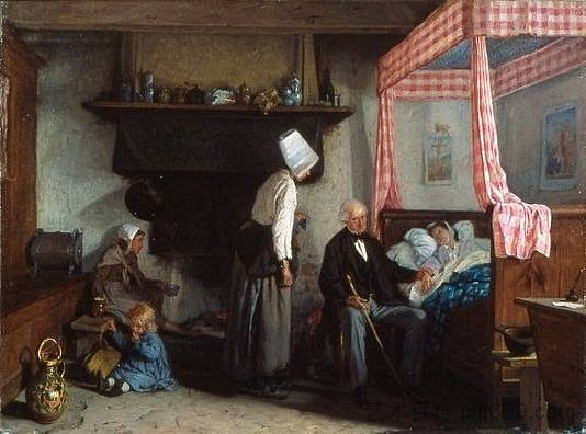 医生的访问 - 布列塔尼内饰 The doctor's visit - Breton interior (c.1861)，亚历山大·安提尼亚