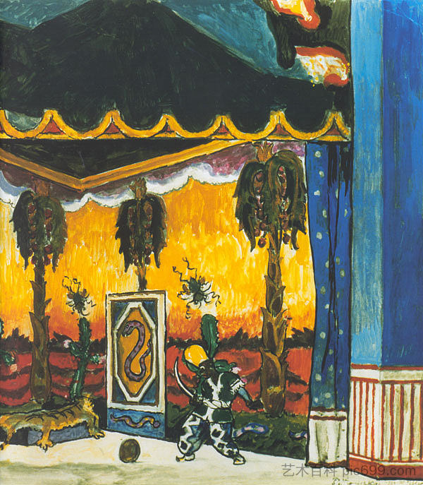 布莱克莫尔的房间。片段。布景设计 Blackamoor's Chamber. Fragment. Set Design (1911)，亚历山大·班耐瓦