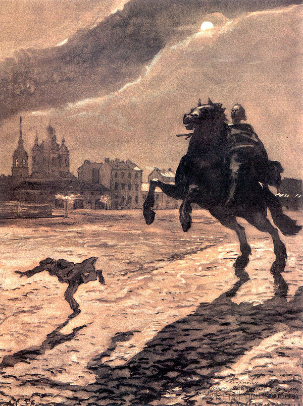 青铜骑士。设计普希金诗的封面。 Bronze Horseman. Design for a cover to Pushkin's poem. (1905)，亚历山大·班耐瓦