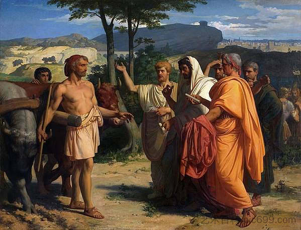 辛辛那图斯接待来自罗马的大使 Cincinnatus Receiving The Ambassadors From Rome (1843)，亚历山大·卡巴内尔