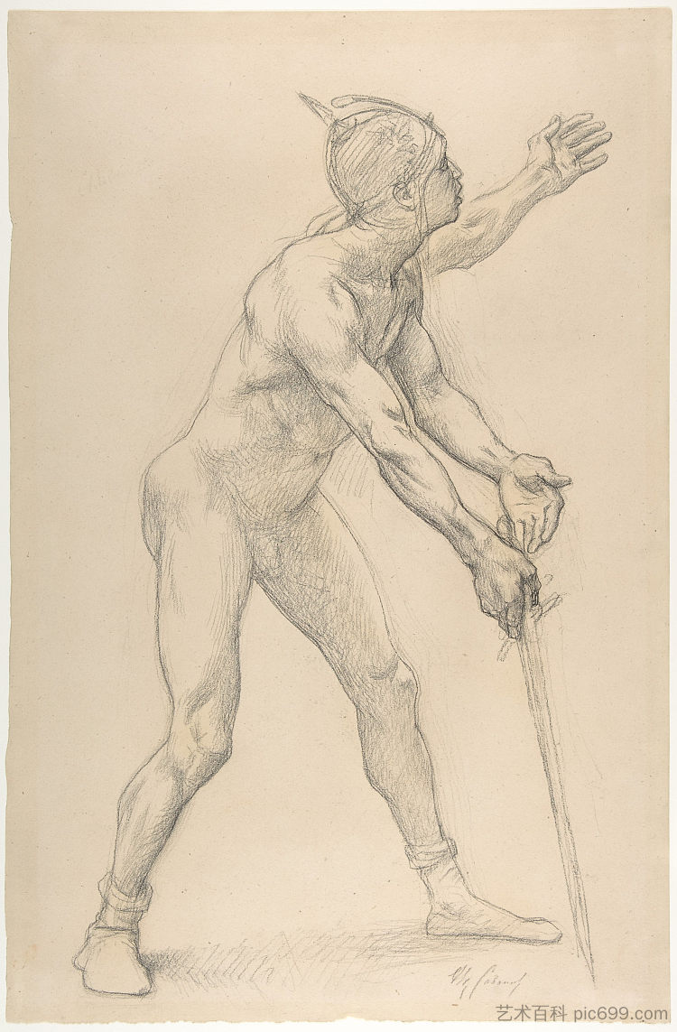 裸体男性形象与剑 Nude Male Figure with a Sword (1878),亚历山大·卡巴内尔