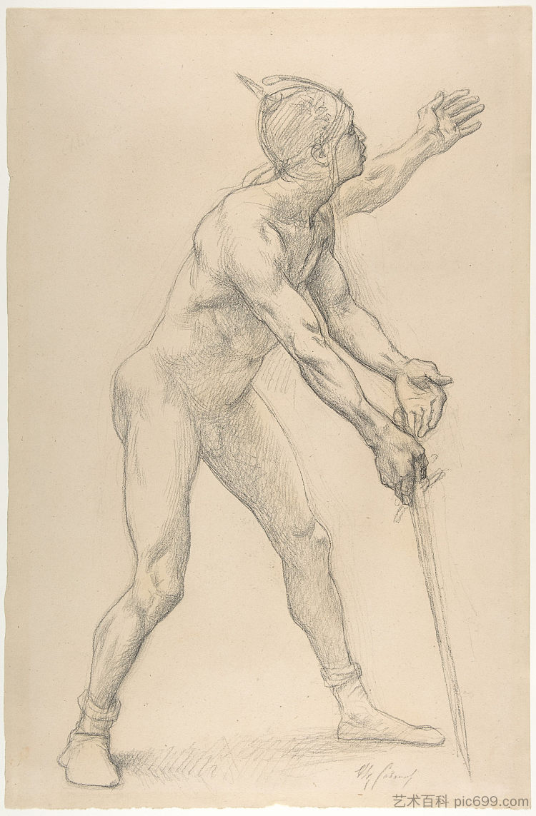 裸体男性形象与剑 Nude Male Figure with a Sword (1878)，亚历山大·卡巴内尔