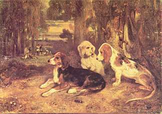 猎犬 Hunting dogs (1839)，亚历山大-加布里埃尔·迪坎普斯