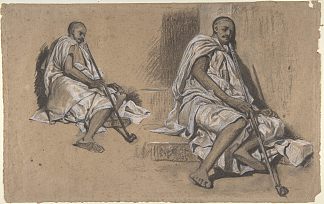 对坐着的阿拉伯人拿着烟斗的两项研究 Two Studies of a Seated Arab with a Pipe，亚历山大-加布里埃尔·迪坎普斯