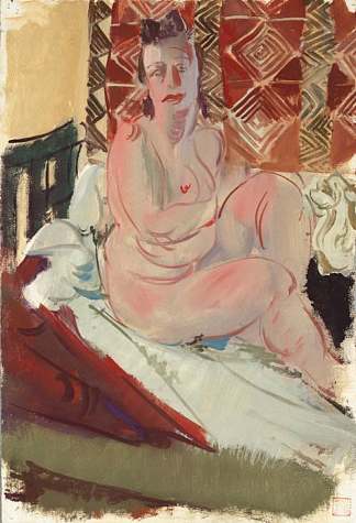 坐在床上的模特 A Model Seated on a Bed (1938)，亚历山大雅各布夫列夫