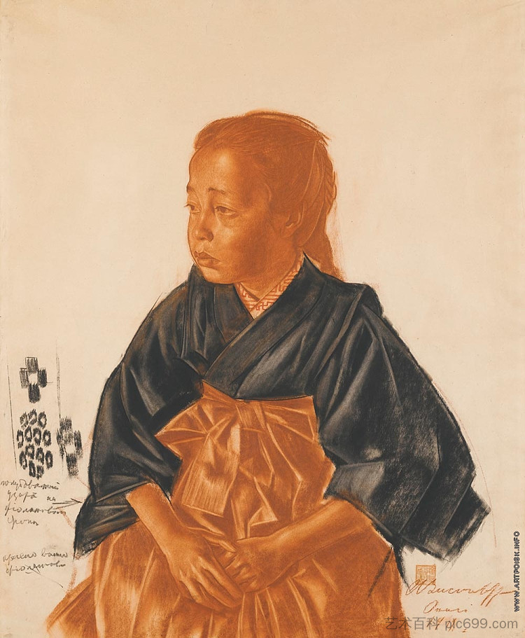 日本女孩的肖像 Portrait of a Japanese girl (1919)，亚历山大雅各布夫列夫