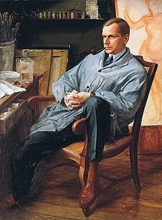 瓦西里·舒哈耶夫在他的工作室里的肖像 Portrait of Vasily Shuhaev in his Studio (1928)，亚历山大雅各布夫列夫