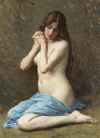 坐着的裸体与蓝色窗帘 a Seated Nude with a Blue Drape，亚历山大·雅克