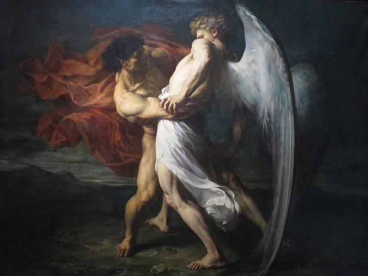 雅各布与天使摔跤 Jacob Wrestling with the Angel (1865),亚历山大-路易·勒洛瓦