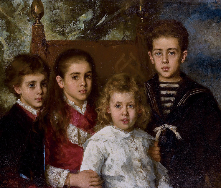 保罗·帕夫洛维奇·德米多夫的孩子肖像 Portrait of the children of Paul Pavlovich Demidoff (1883; Pratolino,Italy  )，阿列克谢·哈拉莫夫