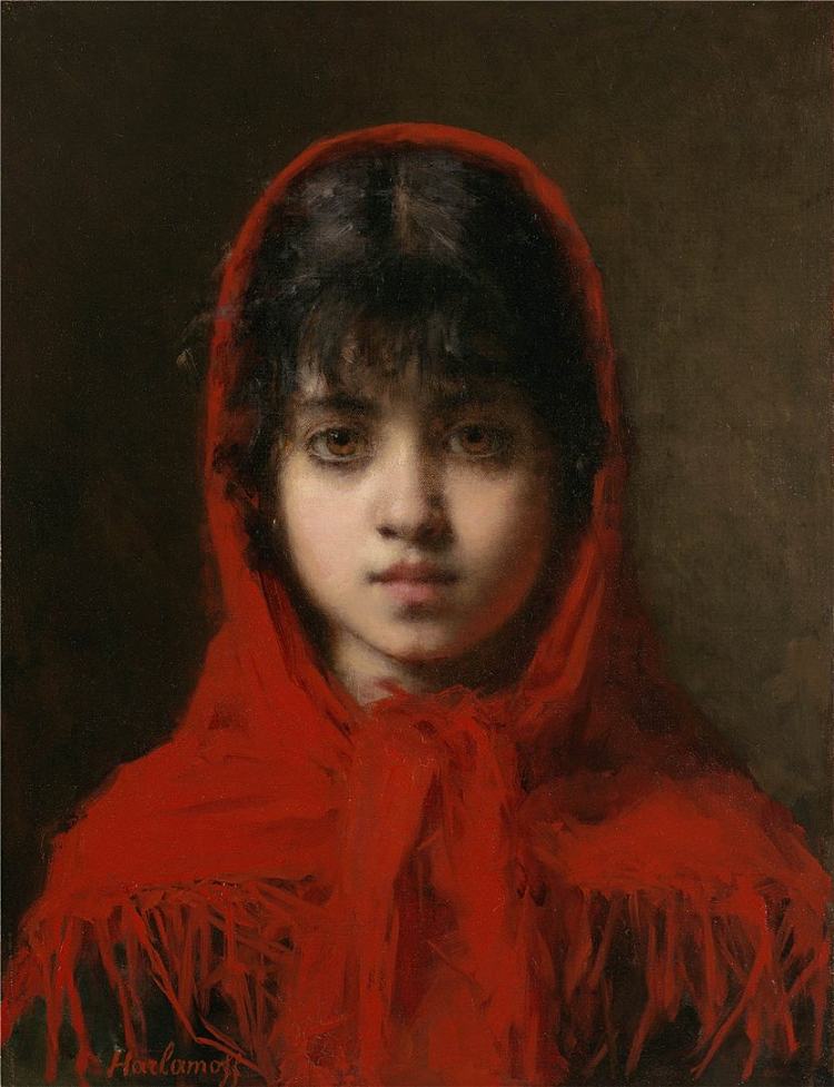 一个年轻女孩的肖像 Portrait of a Young Girl，阿列克谢·哈拉莫夫