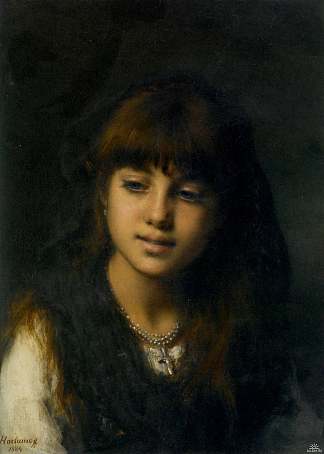 一个年轻女孩的肖像 Portrait of a Young Girl (1884)，阿列克谢·哈拉莫夫