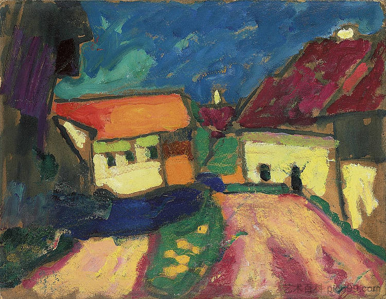 景观研究 - 多尔夫大街 Landschaftstudie - Dorfstrasse (1908),阿历克谢·冯·亚夫伦斯基