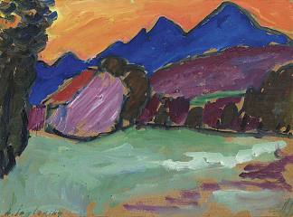 红色之夜 – 蓝山 Roter Abend – Blaue Berge (1910)，阿历克谢·冯·亚夫伦斯基