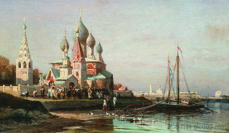 雅罗斯拉夫尔的复活节游行 Easter procession in Yaroslavl (1863)，阿列克谢·博古洛波夫