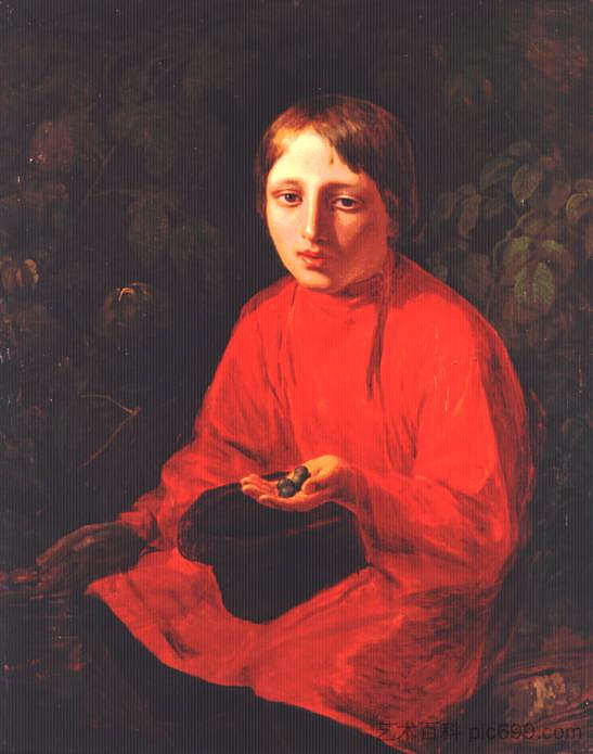 一个穿红色衬衫的男孩 A Boy in a Red Shirt (1845)，维涅齐昂诺夫