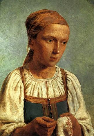 刺绣的农家女孩 A Peasant Girl with  Embroidery (1843)，维涅齐昂诺夫