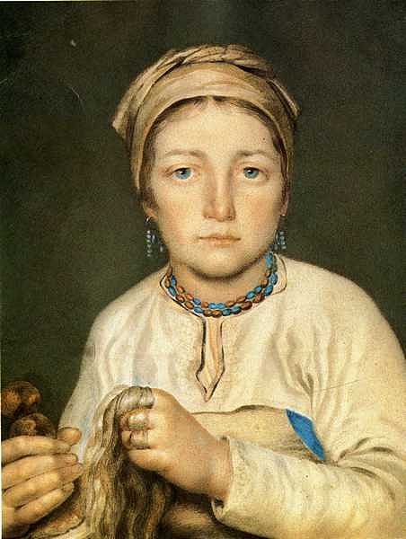 一个农妇，梳理亚麻（茴香） A Peasant Woman, Combing Flax (Anisia) (1822)，维涅齐昂诺夫