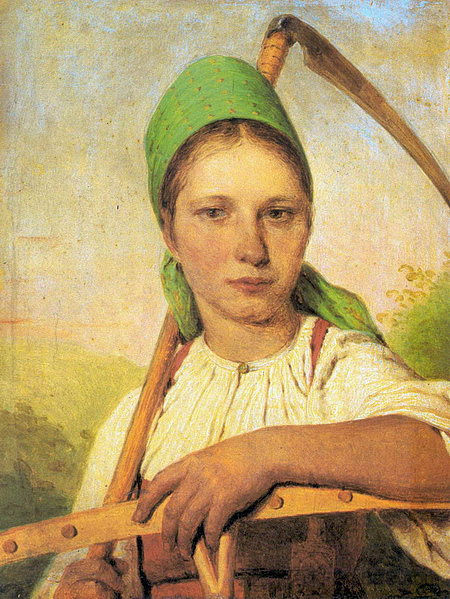 一个拿着镰刀和耙子的农妇 A Peasant Woman with Scythe and Rake (1824)，维涅齐昂诺夫