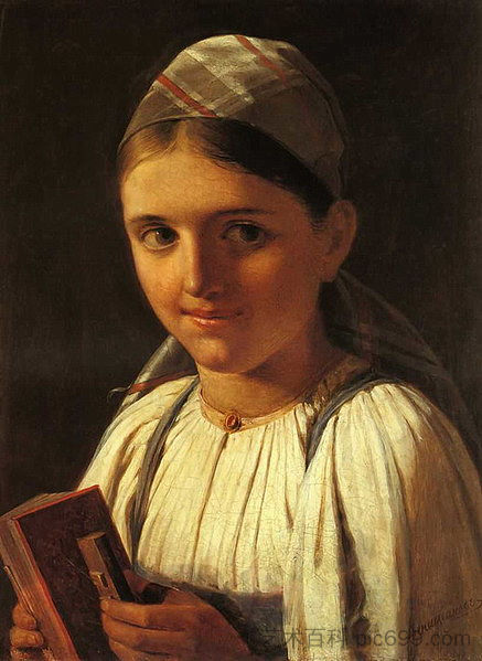 女孩与手风琴 Girl with Accordion (1840)，维涅齐昂诺夫