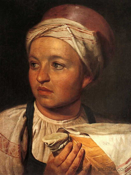 女孩与牛奶 Girl with Milk (1824)，维涅齐昂诺夫