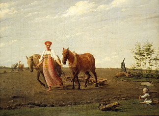 在田野里。春天 In the Fields. Spring (1820)，维涅齐昂诺夫