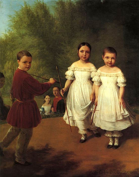 帕纳耶夫的孩子们的肖像 Portrait of Panaev's Children (1841)，维涅齐昂诺夫