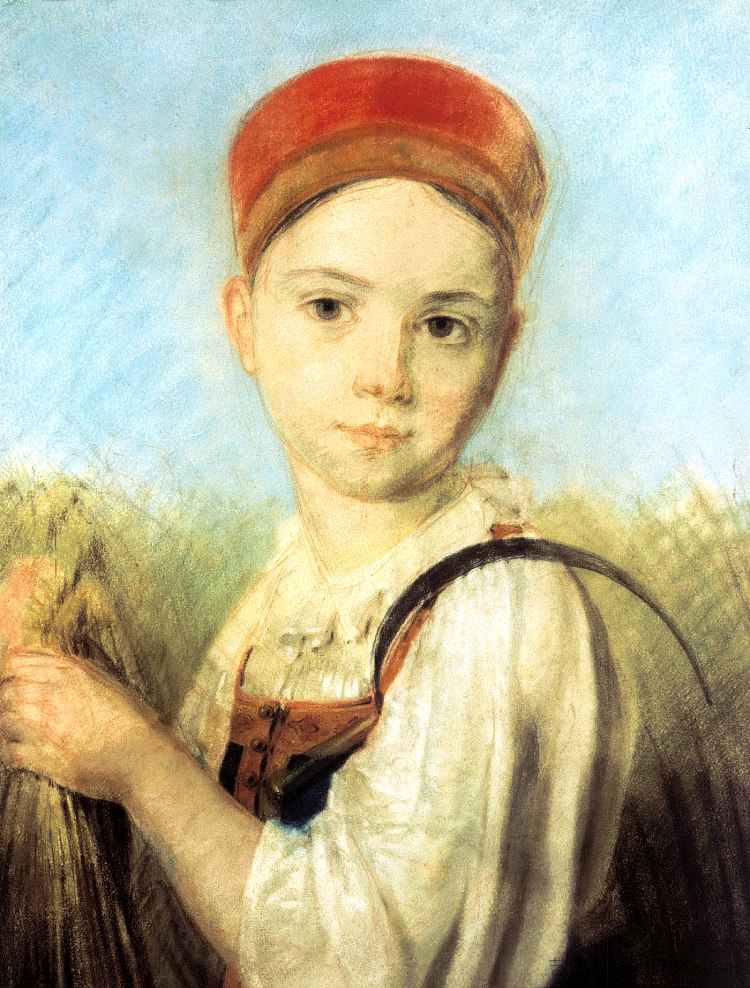 麦田里拿着镰刀的农家女孩 Peasant Girl with a Sickle in the Rye，维涅齐昂诺夫