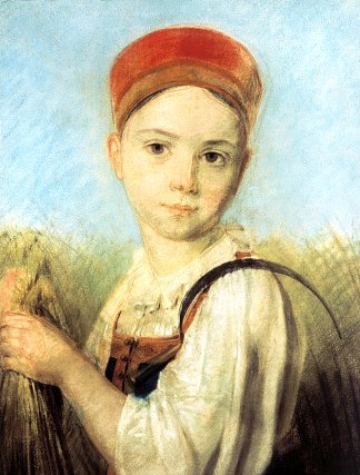 麦田里拿着镰刀的农家女孩 Peasant Girl with a Sickle in the Rye，维涅齐昂诺夫