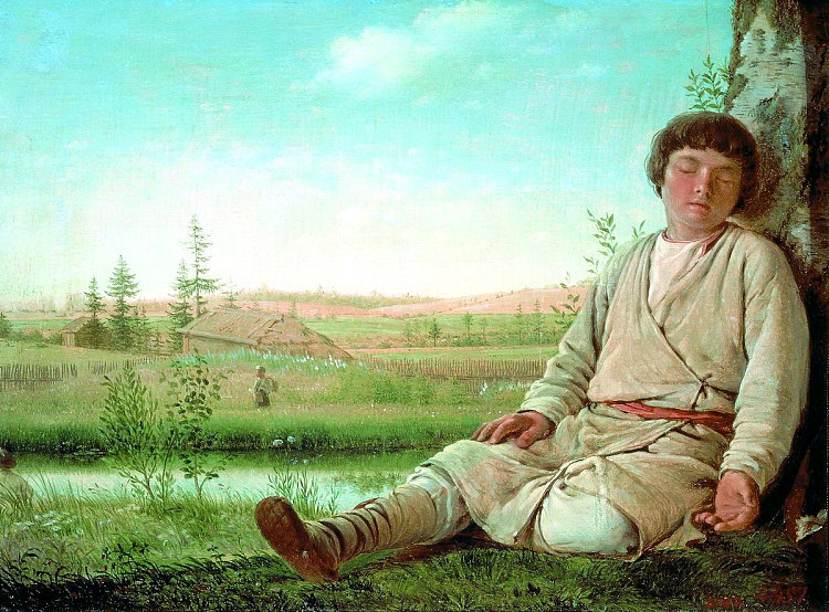 沉睡的牧童 Sleeping Herd-Boy (1824)，维涅齐昂诺夫