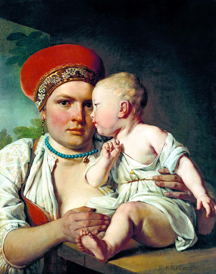 带孩子的湿护士 Wet-Nurse with a Child (1830)，维涅齐昂诺夫
