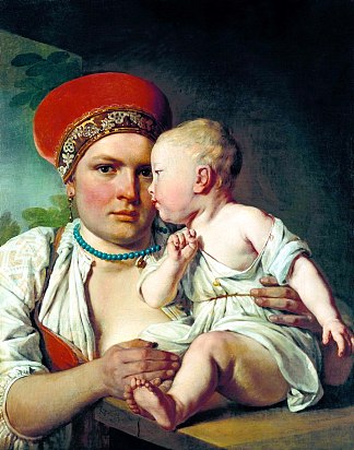带孩子的湿护士 Wet-Nurse with a Child (1830)，维涅齐昂诺夫