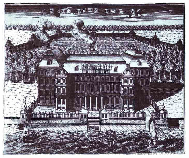 瓦西里耶夫斯基岛上的A.缅希科夫宫殿的景色 View of A. Menshikov's Palace on Vasilievsky Island (1717; Russian Federation ),阿列克谢·费奥多罗维奇·祖博夫