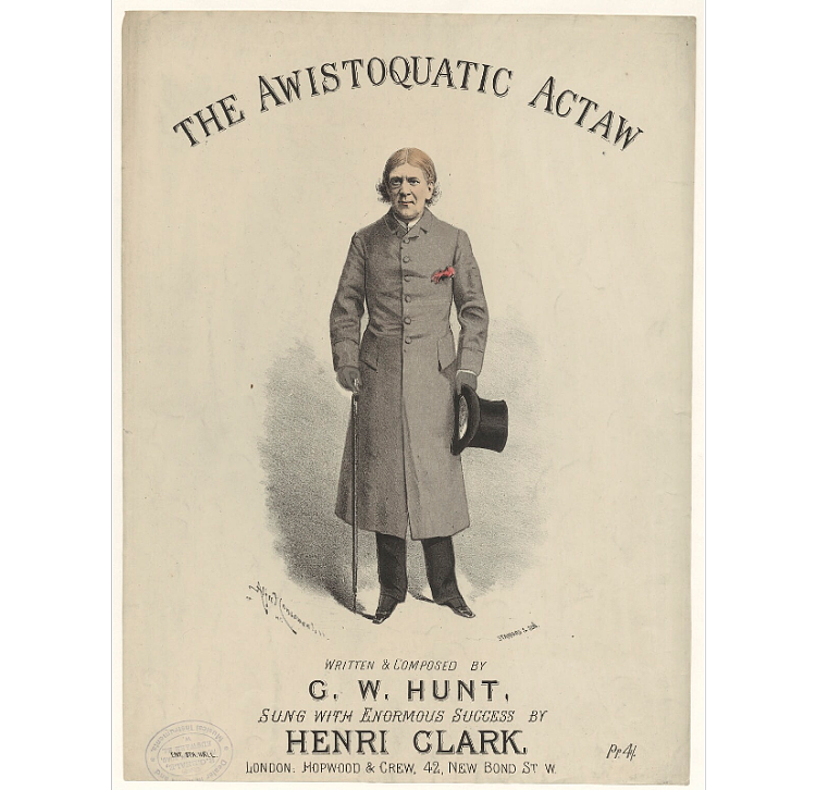 《The awistoquatic actaw》的封面设计，歌曲（亨利·克拉克演唱） Cover design for ''The awistoquatic actaw'', song (Sung by Henri Clark) (1884)，阿尔弗雷德·康卡宁