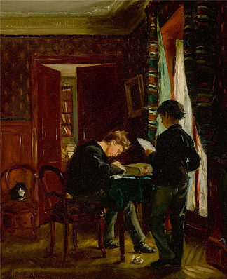 书房里的两兄弟 Two brothers in a study (1853)，阿尔弗雷德·德霍登克