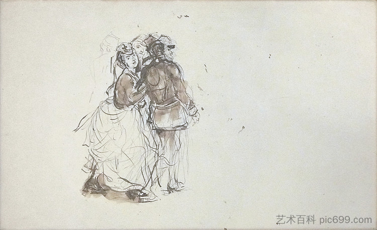 研究画作《士兵的出发》（中央组） Study for the painting 'Departure of the soldiers' (Central group) (c.1870)，阿尔弗雷德·德霍登克