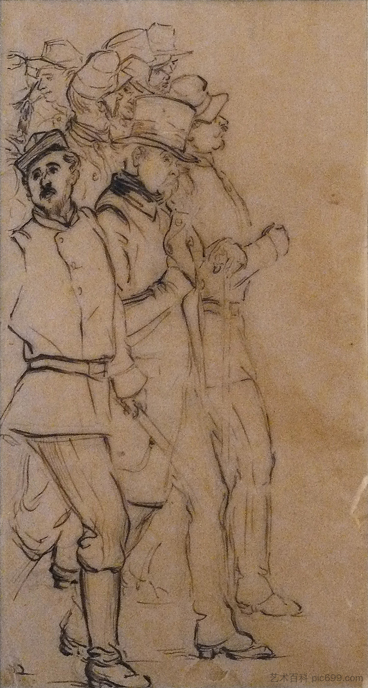 研究画作《士兵的出发》（中央组） Study for the painting 'Departure of the soldiers' (Central group) (c.1870)，阿尔弗雷德·德霍登克