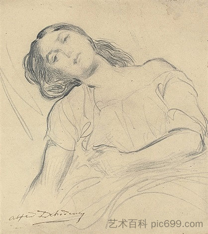 一位年轻女子斜倚在椅子上 A young woman reclining in a chair，阿尔弗雷德·德霍登克