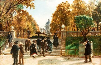 卢森堡花园里的人，巴黎的万神殿 People in the Luxembourg garden, with the Pantheon in Paris (1871)，阿尔弗雷德·德霍登克