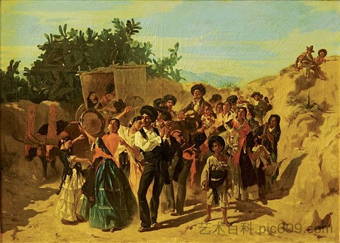 从安达卢西亚聚会归来的波希米亚人 Bohemians returning from a party in Andalusia (1852),阿尔弗雷德·德霍登克