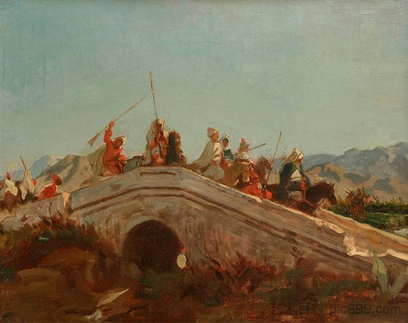 桥上的阿拉伯骑兵 Arab horsemen on a bridge，阿尔弗雷德·德霍登克