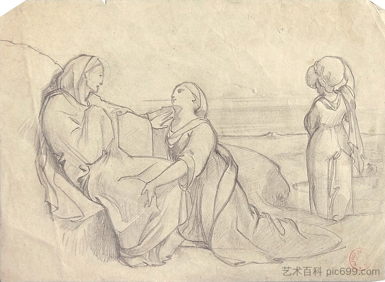 研究海滩上的场景 Study of a scene on a beach,阿尔弗雷德·德霍登克