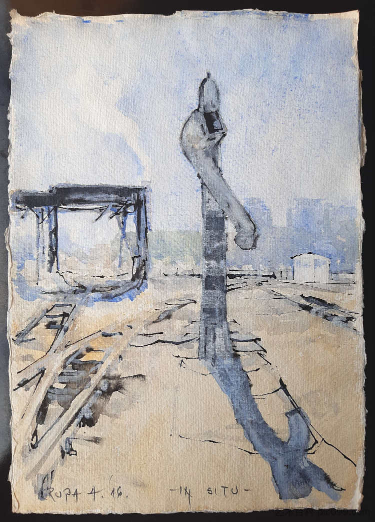 多雾的冬日早晨，废弃的轨道和被遗忘的水鹤（水柱） Foggy winter morning, abandoned tracks and the forgotten Water Crane (the Water Column) (2016; Croatia  )，阿尔弗雷德·弗雷迪·克鲁帕