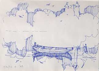素描本页面。奇幻景观 The sketchbook page. The fantasy landscape (2003; Croatia                     )，阿尔弗雷德·弗雷迪·克鲁帕