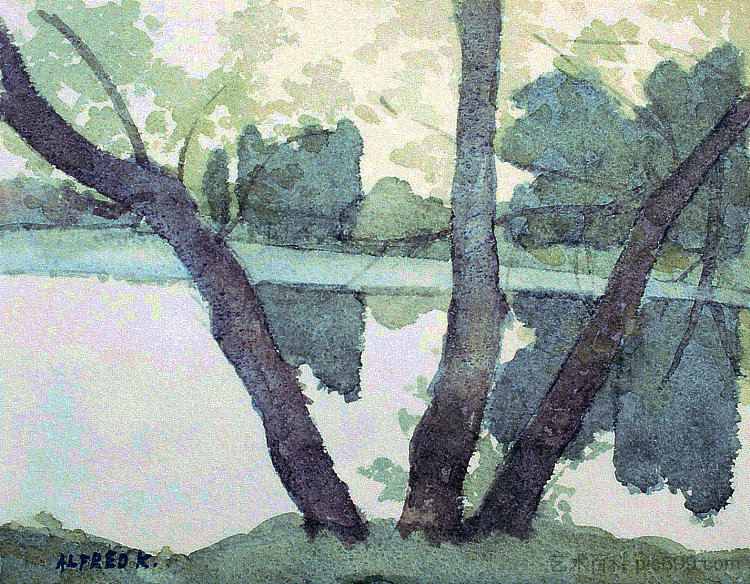 科拉纳河畔的夏日早晨 The summer morning at the Korana river (1995; Karlovac,Croatia  )，阿尔弗雷德·弗雷迪·克鲁帕