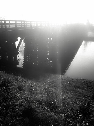 清晨科拉纳河上的木桥 The wooden bridge at Korana river in early morning (2013; Croatia                     )，阿尔弗雷德·弗雷迪·克鲁帕